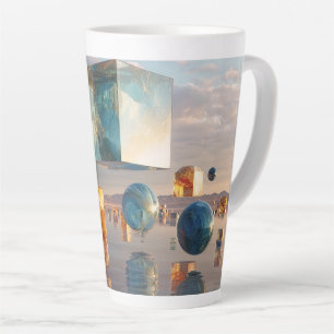 Surreal schwebende Würfel und Kugeln Milchtasse