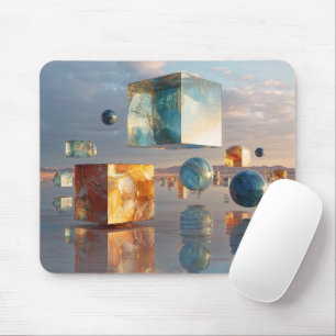 Surreal schwebende Würfel und Kugeln Mousepad