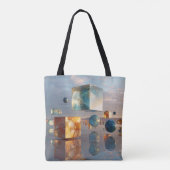 Surreal schwebende Würfel und Kugeln Tasche (Rückseite)