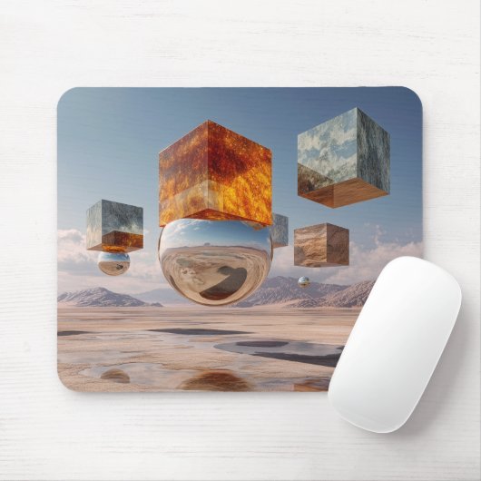 Surreal schwebende Würfel und reflektierende Kugel Mousepad (Mit Mouse)