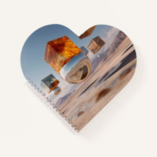 Surreal schwebende Würfel und reflektierende Kugel Notizblock