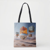 Surreal schwebende Würfel und reflektierende Kugel Tasche (Vorderseite)