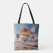 Surreal schwebende Würfel und reflektierende Kugel Tasche (Rückseite)