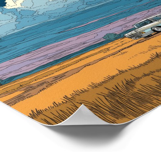 Surreal Sci-Fi Farm with Rocket Launch Illustratio Poster (Ecke)