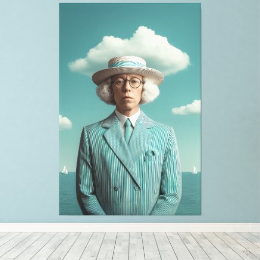 Surreal Seaside Gentleman Portrait Leinwanddruck (Insitu (Holzboden))