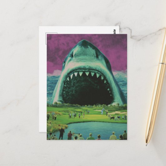 Surreal Shark auf dem Golfplatz Postkarte (Vorderseite/Rückseite Beispiel)