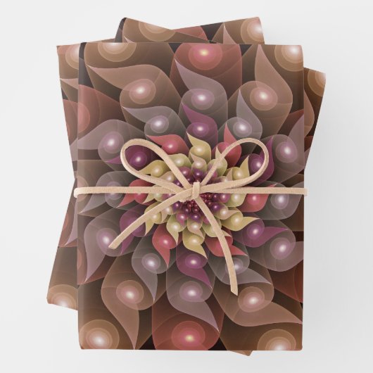 Surreal Shiny Blume Modernes Abstraktes Fraktal Ku Geschenkpapier Set (Beispiel)