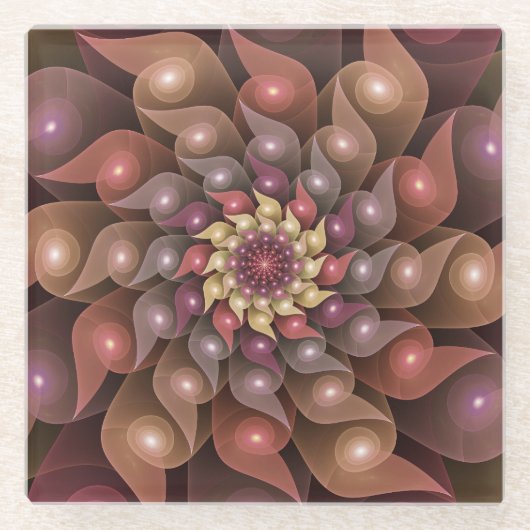 Surreal Shiny Blume Modernes Abstraktes Fraktal Ku Glasuntersetzer (Vorderseite)