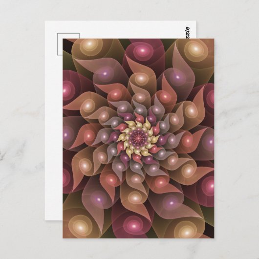 Surreal Shiny Blume Modernes Abstraktes Fraktal Ku Postkarte (Vorne/Hinten)