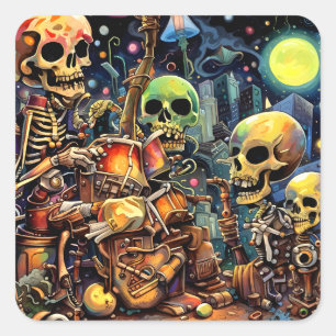 Surreal Skelette I Quadratischer Aufkleber