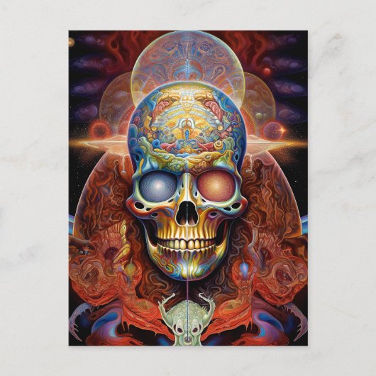 Surreal Skull Farben Visionäre Kunst Postkarte (Vorderseite)