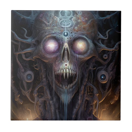 Surreal Skull Gothic Horror Art Fliese (Vorderseite)
