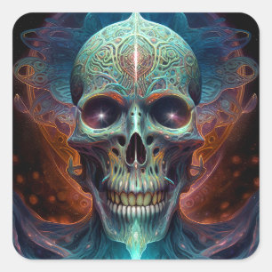 Surreal Skull Gothic Horror Art Quadratischer Aufkleber