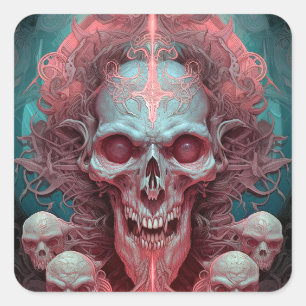 Surreal Skull Gothic Horror Art Quadratischer Aufkleber