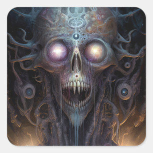 Surreal Skull Gothic Horror Art Quadratischer Aufkleber