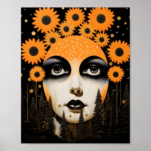 Surreal Sonnenblumen Face Celestial Poster (Vorne)