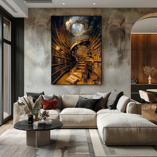 Surreal Spiralbibliothek mit endlosen Büchern Poster