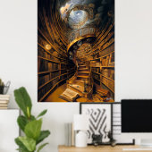 Surreal Spiralbibliothek mit endlosen Büchern Poster (Heimbüro)