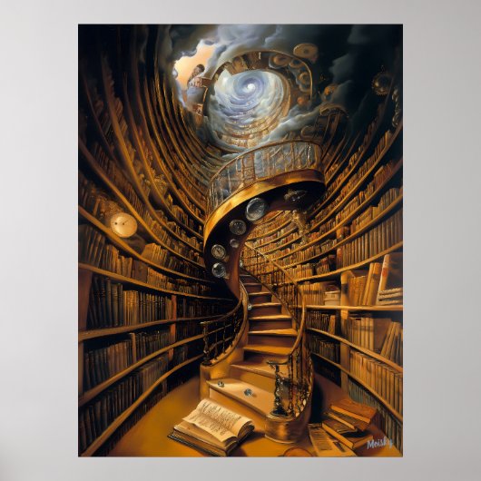 Surreal Spiralbibliothek mit endlosen Büchern Poster (Vorne)