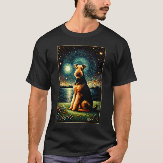 Surreal Starry Night Airedale Terrier Dog Lover T-Shirt (Vorderseite)