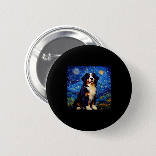 Surreal Starry Night Bernese Mountain Dog Button (Vorne & Hinten)