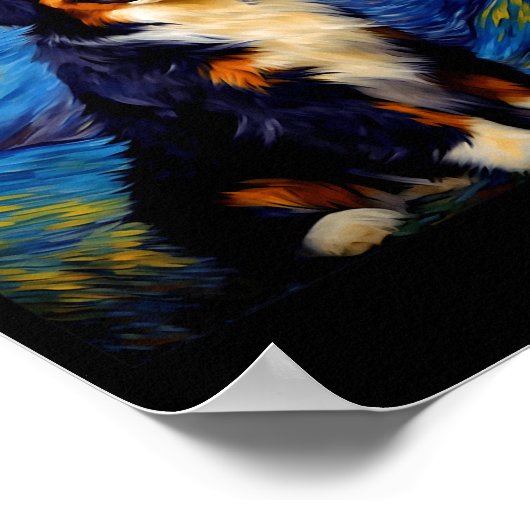 Surreal Starry Night Bernese Mountain Dog Poster (Ecke)