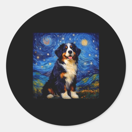 Surreal Starry Night Bernese Mountain Dog Runder Aufkleber (Vorderseite)