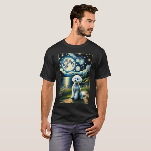 Surreal Starry Night Bichon Frise Dog Lover T-Shirt (Vorne ganz)