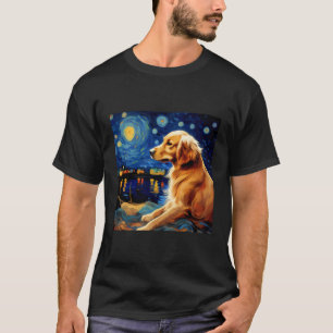 Surreal Starry Night Golden Retriever Dog T-Shirt