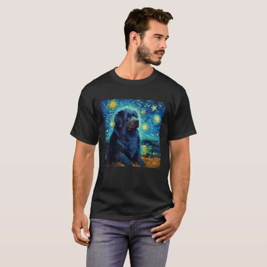 Surreal Starry Night Newfoundland Dog T-Shirt (Vorne ganz)
