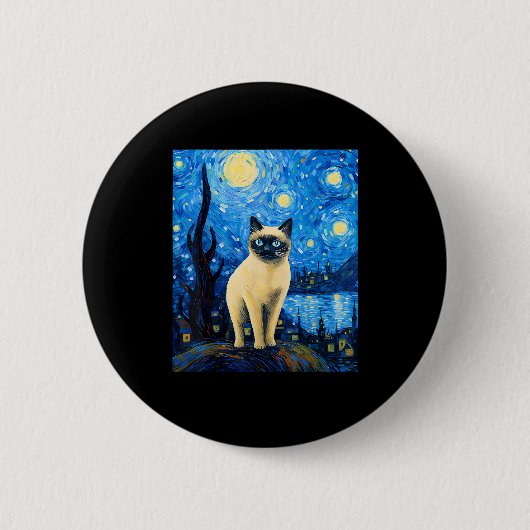 Surreal Starry Night Siamese Cat Button (Vorderseite)