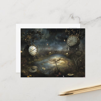 Surreal Steampunk Clock Swamp Postkarte