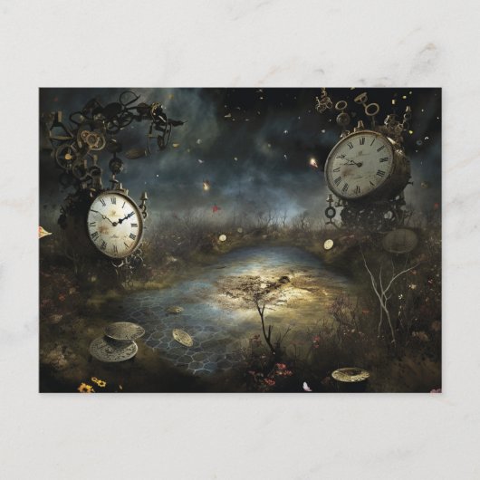 Surreal Steampunk Clock Swamp Postkarte (Vorderseite)