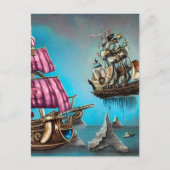 Surreal Steampunk Floating Ship & Pink Sails Postkarte (Vorderseite)