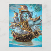 Surreal Steampunk Gold Trim Ship Postkarte (Vorderseite)