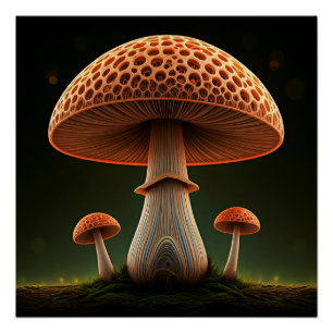 Surreal Straw Mushroom Digitale Aquarellkunst Poster