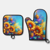 Surreal Sunflores Ofenhandschuh & Topflappen-Set (Vorderseite)