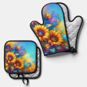 Surreal Sunflores Ofenhandschuh & Topflappen-Set (Vorderseite/Rückseite)