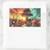 Surreal Sunset and Floral Skyline Artwork Rechteckiger Aufkleber (Tasche)