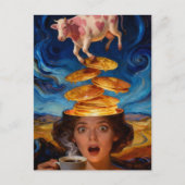 Surreal Surprised Breakfast Pancakes Coffee Cow Postkarte (Vorderseite)