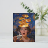 Surreal Surprised Breakfast Pancakes Coffee Woman  Postkarte (Stehend Vorderseite)