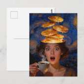 Surreal Surprised Breakfast Pancakes Coffee Woman  Postkarte (Vorne/Hinten)