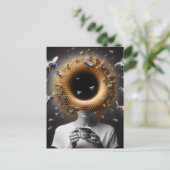Surreal Tea Time Bees Honeycomb Black Hole Head Postkarte (Stehend Vorderseite)