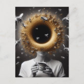 Surreal Tea Time Bees Honeycomb Black Hole Head Postkarte (Vorderseite)
