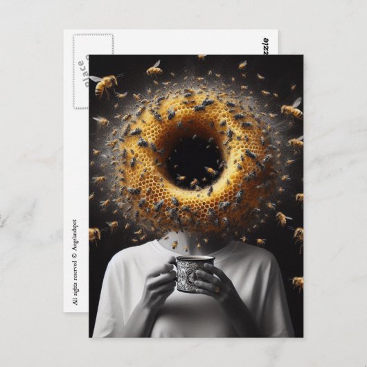 Surreal Tea Time Bees Honeycomb Black Hole Head Postkarte (Vorne/Hinten)
