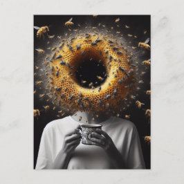 Surreal Tea Time Bees Honeycomb Black Hole Head Postkarte