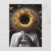 Surreal Tea Time Bees Honeycomb Black Hole Head Postkarte (Vorderseite)