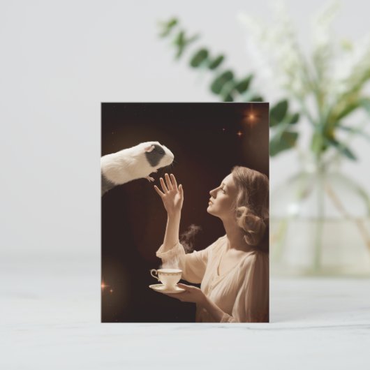 Surreal Tea Time Magic Guinea Pig Postkarte (Stehend Vorderseite)