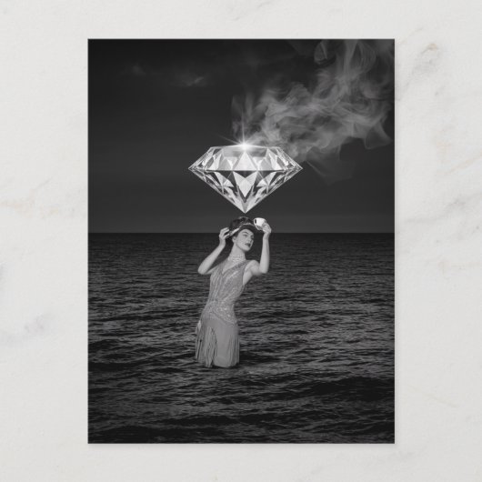 Surreal Tea Time mit Diamant Black und White Postkarte (Vorderseite)