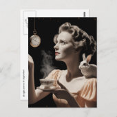 Surreal Tea Time mit Kaninchen Postkarte (Vorne/Hinten)